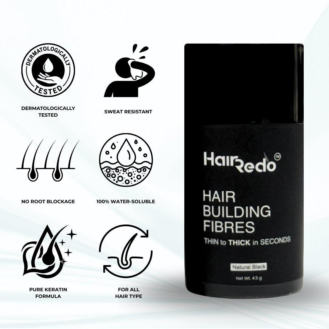 Pure Keratin Hair Fibers 4.5g Trial Pack | Instant Hair Thickening | No Root Blockage | 100% Water Soluble & Sweat Resistant