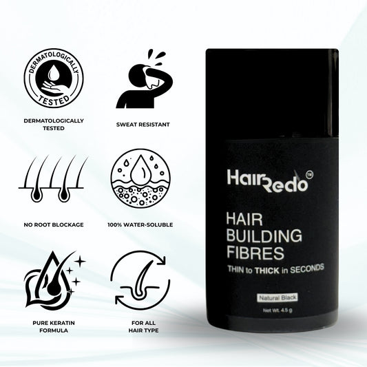 Pure Keratin Hair Fibers 4.5g Trial Pack | Instant Hair Thickening | No Root Blockage | 100% Water Soluble & Sweat Resistant